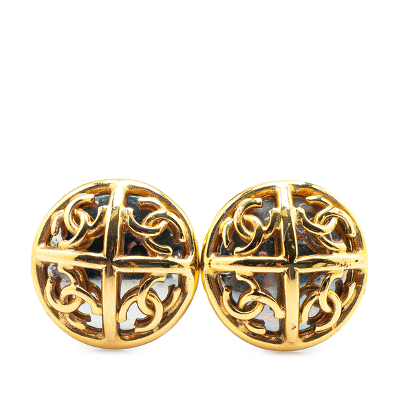 Pre-Loved Chanel Gold Plated Faux Pearl CC Round Clip On Earrings - Picture 1 of 4